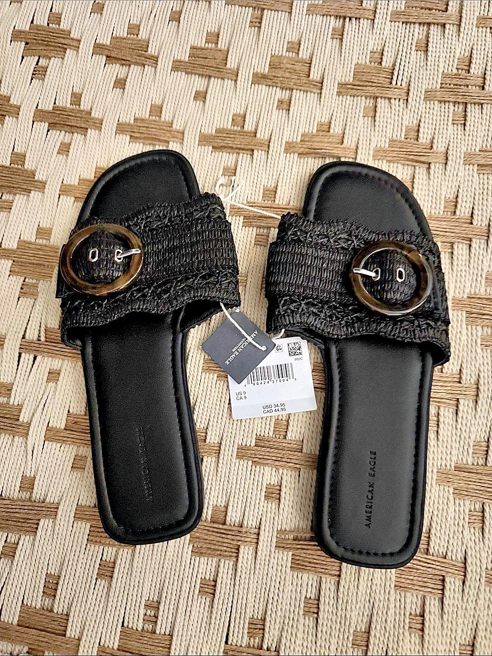 American Eagle Woven Buckle Slide Sandals in Black US 9 NWT